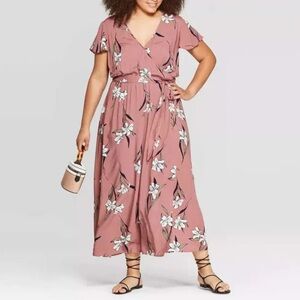 Ava & Viv Plus Size Floral Wrap Dress in Pink / Rose Size 3X EUC